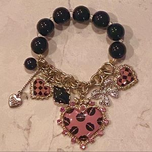 Betsey Johnson - First Date Heart & Charms Stretch Bracelet Authentic